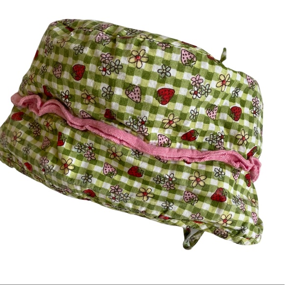 Baby Girl's Green Gingham Strawberry Floral Print Bucket Hat Size 12-24 Months - Picture 5 of 7